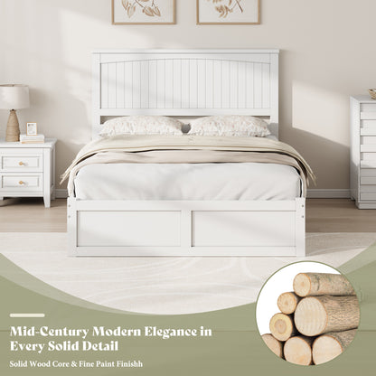 Solid Wood Platform Bed Frame-Full-Coastal White