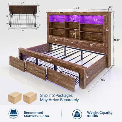 Beam Bed Frame Amerlife Twin / Rustic Dark Oak