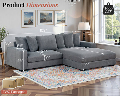 Oversized L-Shaped Cloud Sofa-Gray