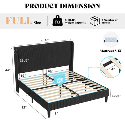 Corduroy Upholstered King Bed Frame-Black-Full
