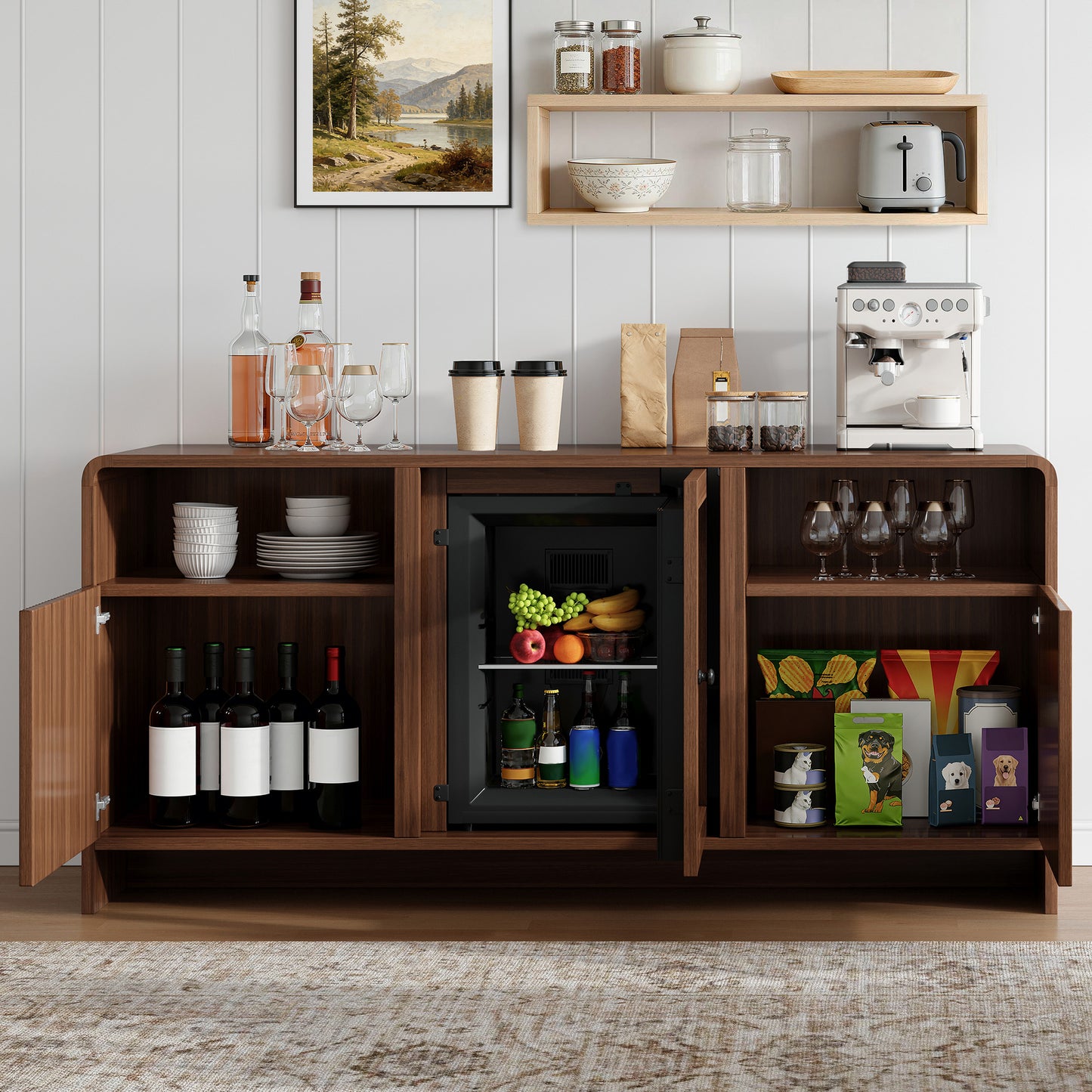 Mold Bar Cabinet with Built-In Fridge  - walnut