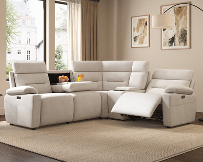 L-Shaped Power Reclining Sectional Sofa with Console-4-Seat L-Shaped with Flip Console-Beige