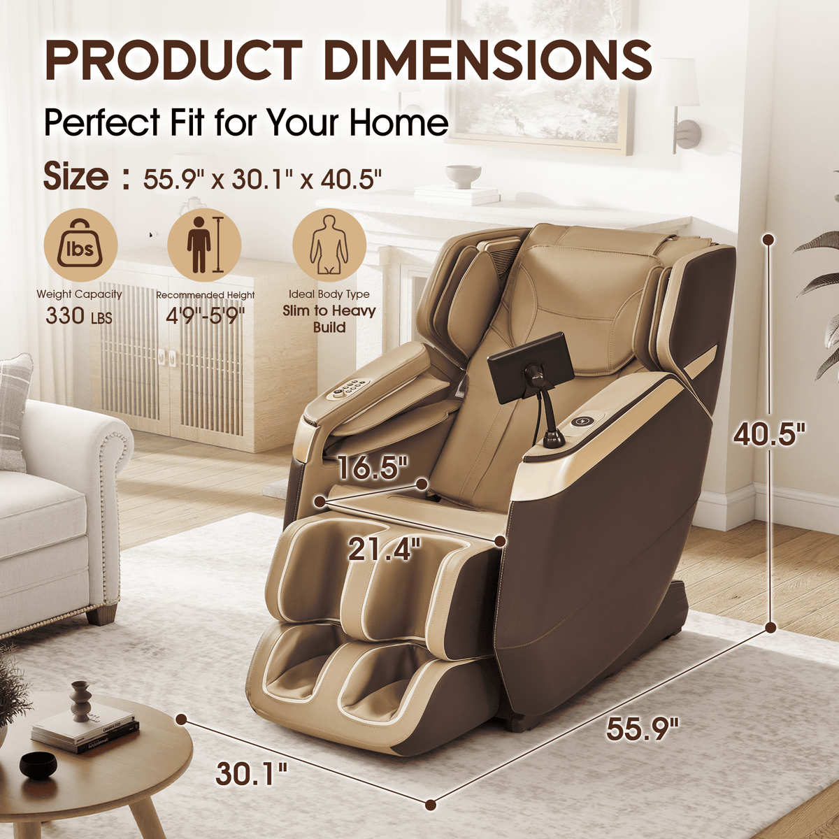 Smart 3D Zero Gravity Massage Chair-Wider Version-Brown