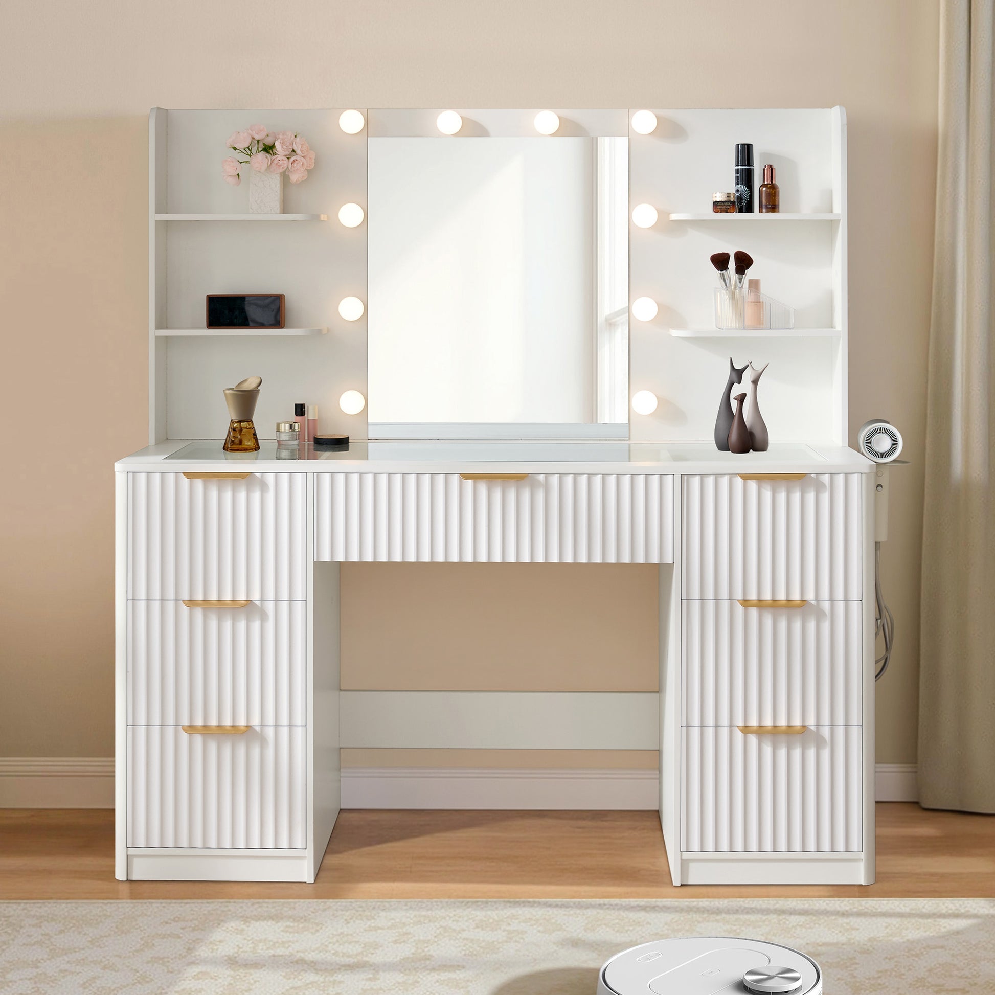 Glow 47.2" Fluted Vanity Desk Amerlife White
