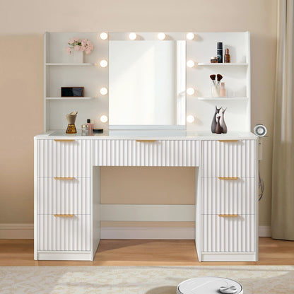 Glow 47.2" Fluted Vanity Desk Amerlife White