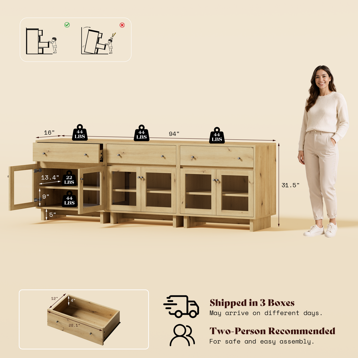 MKG002 Modular Storage Cabinet-3pc-B-oak