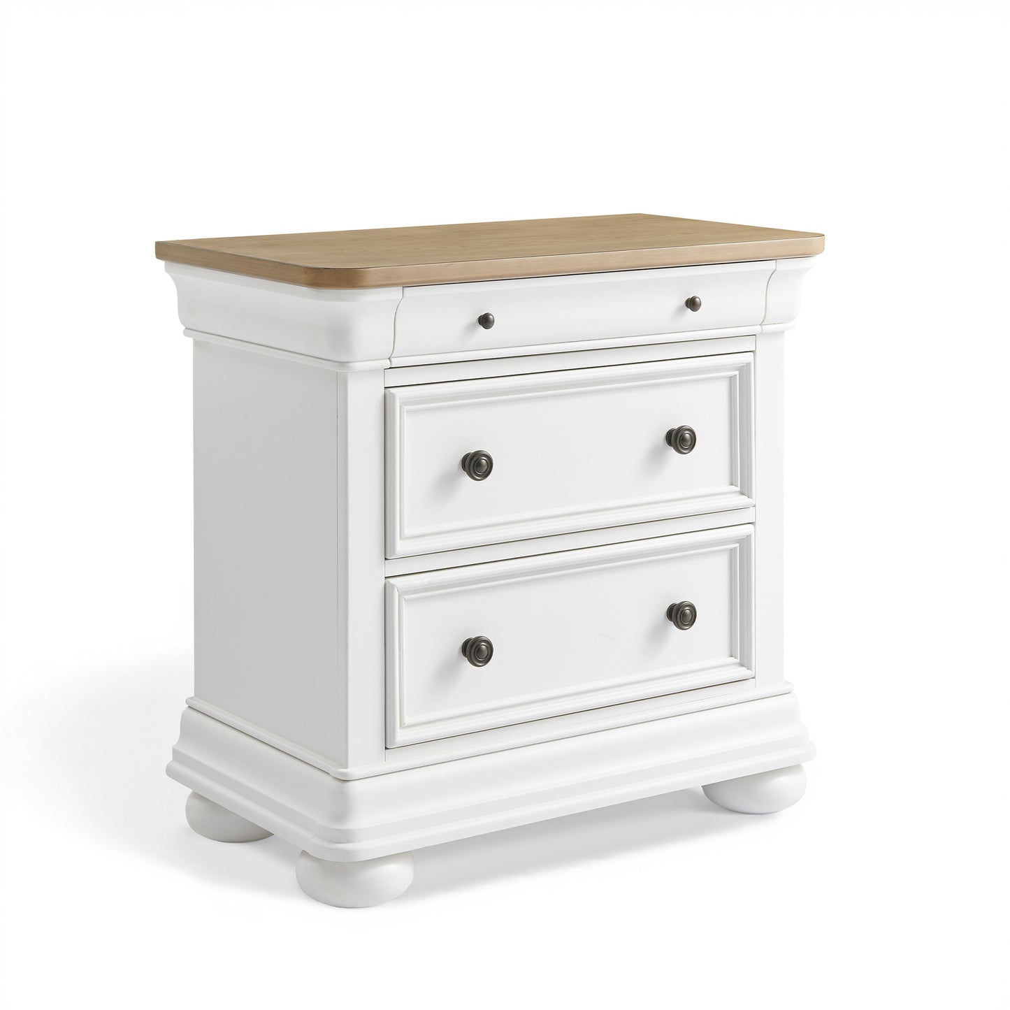 Bun Fully Assembly Wood Nightstand Amerlife White ＆Brown / 30" W