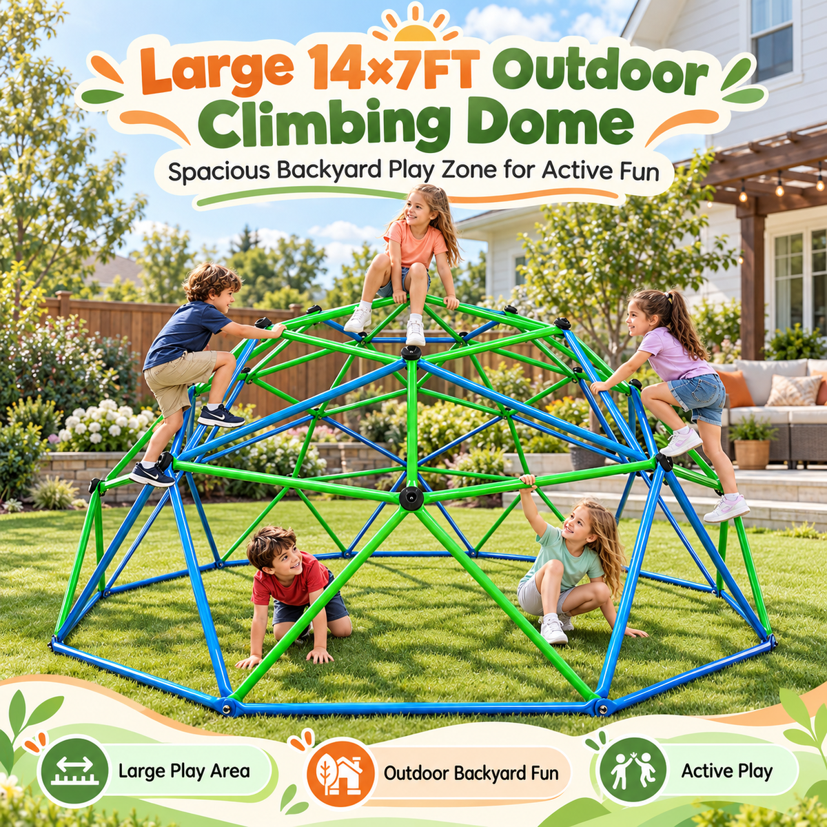 Outdoor Geometric Kids Jungle Gym-14*7 FT