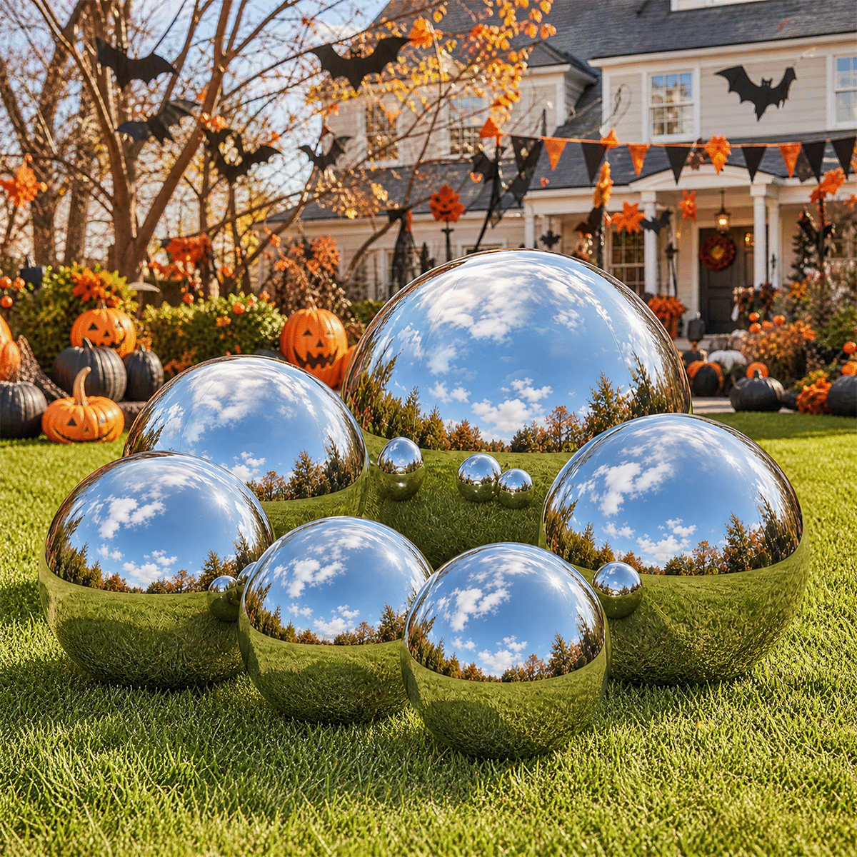 Vibe Reusable Inflatable Mirror Balls for Disco Parties & Events-6PCS-19.7"*2+23.6"+31.5"+47.2"+59.1"-Silver