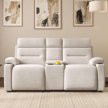 L-Shaped Power Reclining Sectional Sofa with Console-Loveseat with Console-Beige