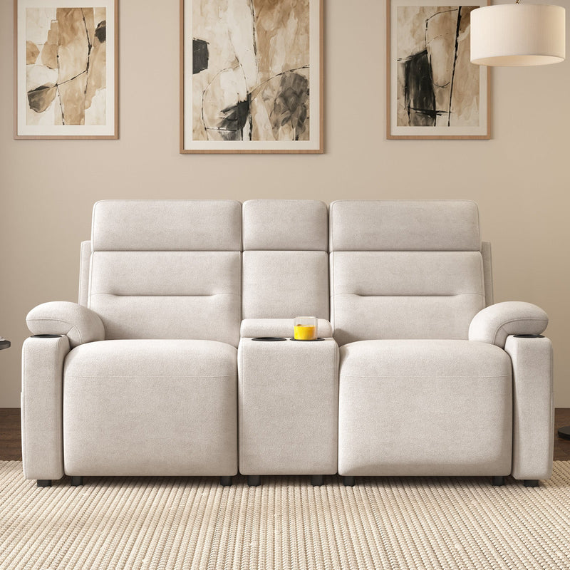 L-Shaped Power Reclining Sectional Sofa with Console-Loveseat with Console-Beige