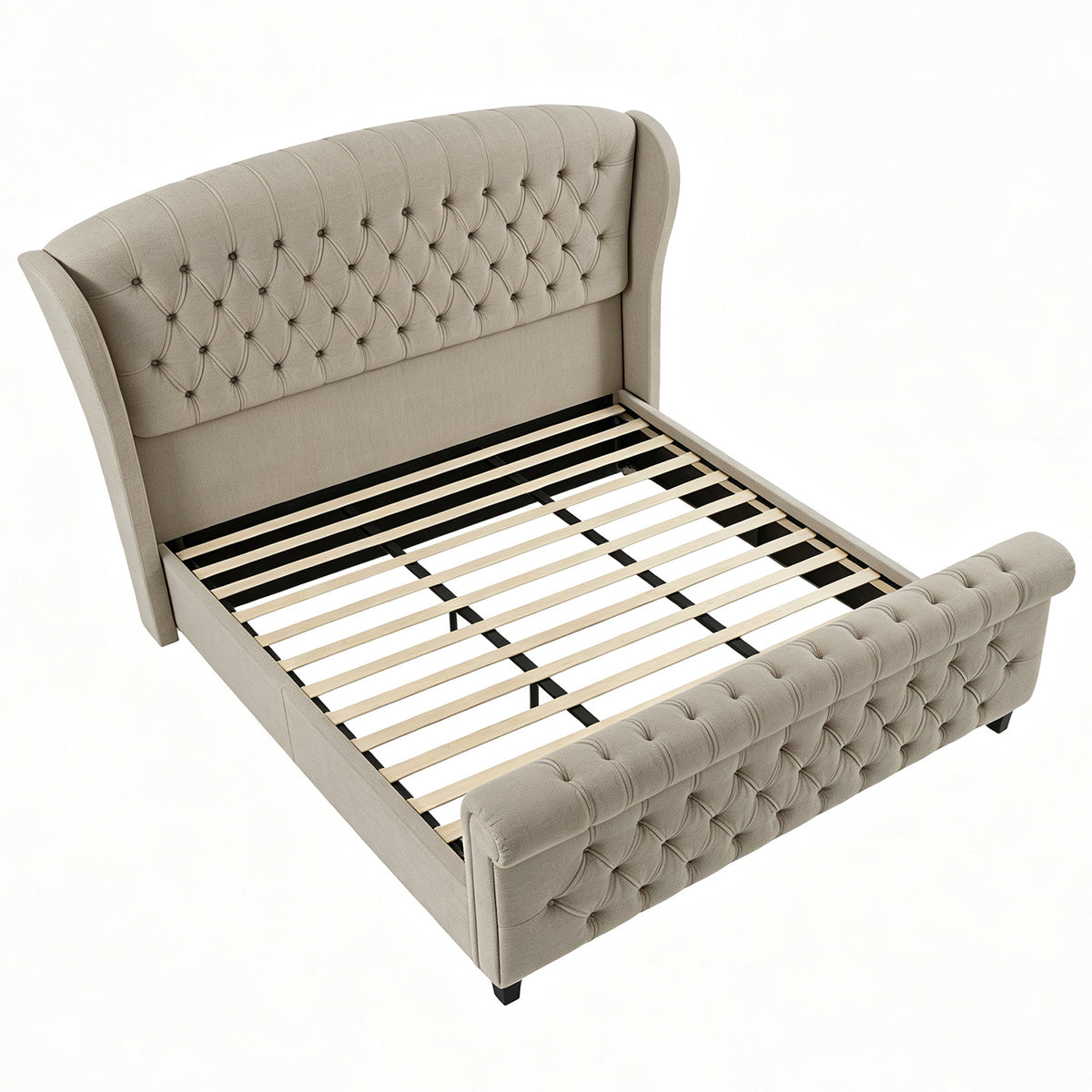 Bruco King Upholstered Sleigh Bed-Khaki