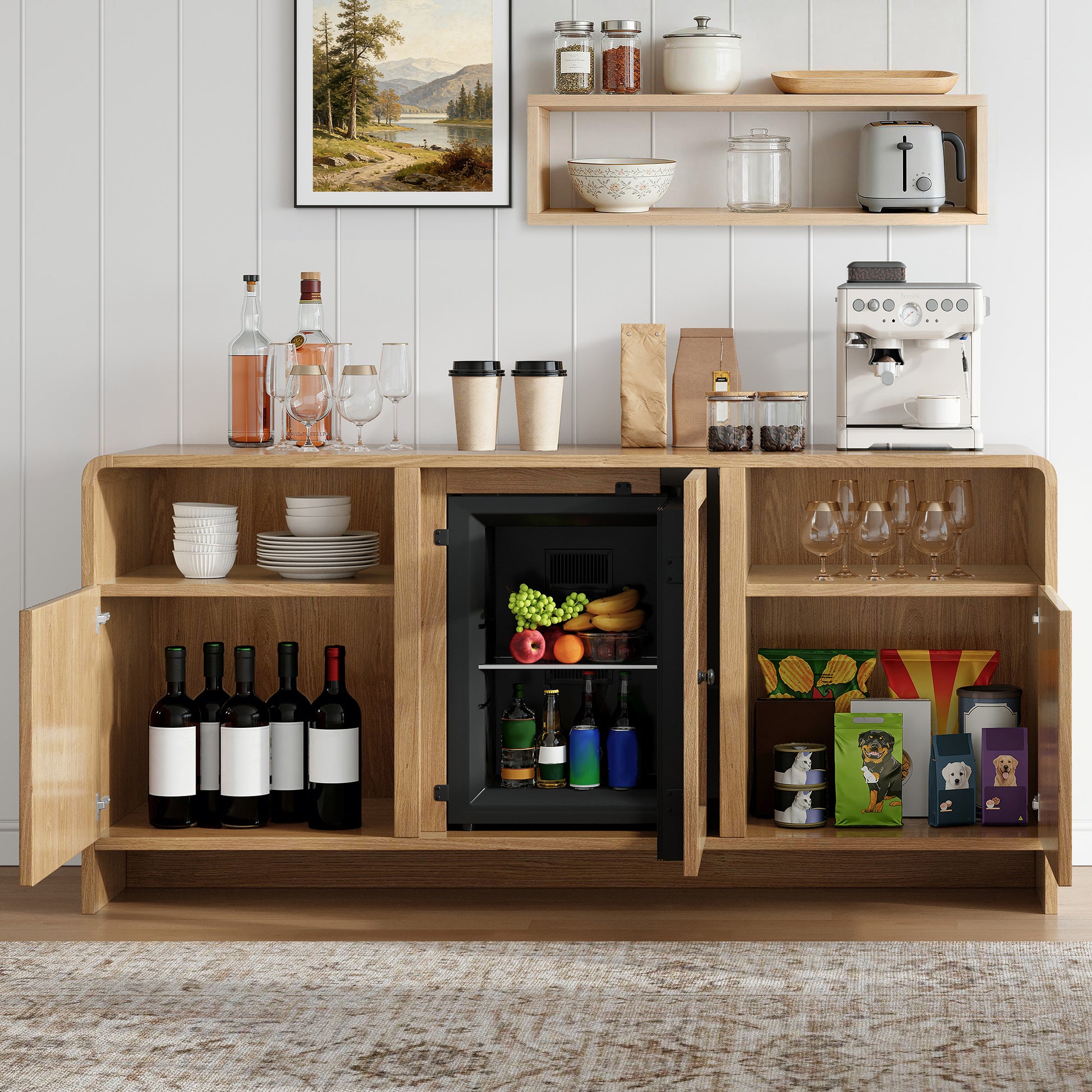 Mold Bar Cabinet with Built-In Fridge  - Natural Wood