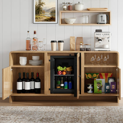 Mold Bar Cabinet with Built-In Fridge  - Natural Wood