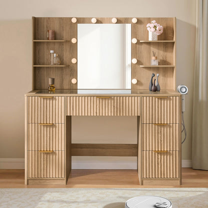 Glow 47.2" Fluted Vanity Desk Amerlife Natural Wood