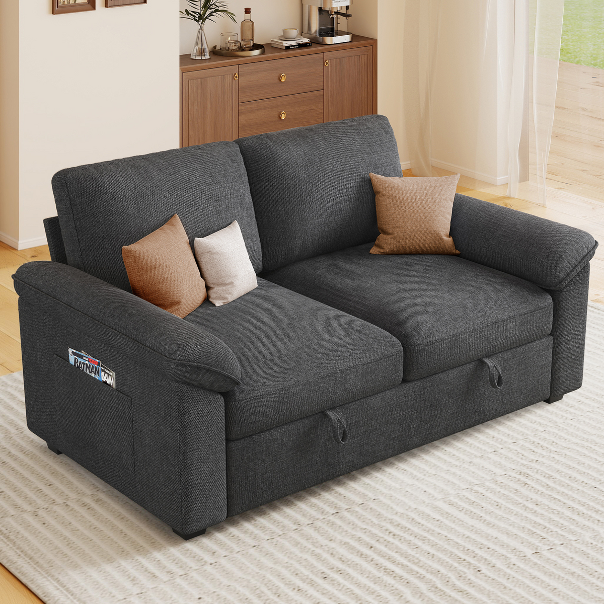 Sleeper Sectional Sofa with Pull Out Bed & Storage-56" | 2-Seater-Gray