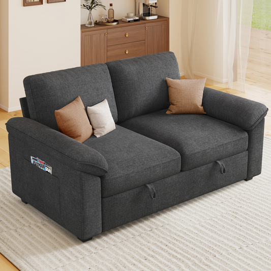 Sleeper Sectional Sofa with Pull Out Bed & Storage-56" | 2-Seater-Gray