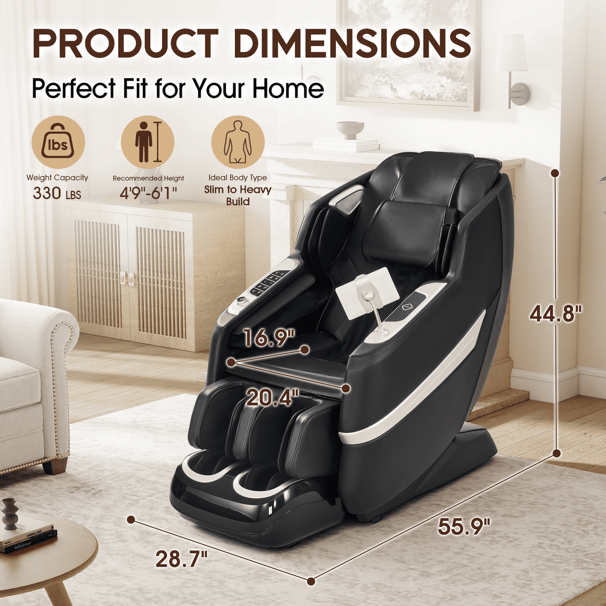 Smart 3D Zero Gravity Massage Chair-3D Massage Roller-Black