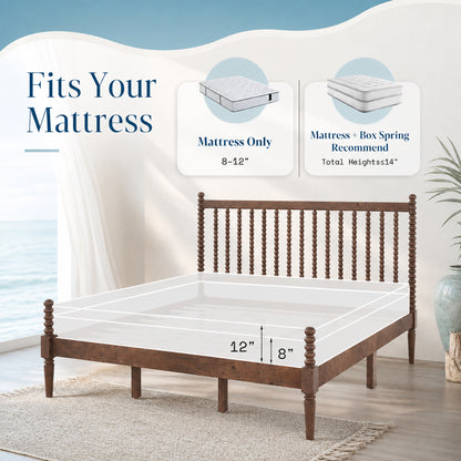 Classic Bobbin Solid Wood Bed Frame-King-Dark Walnut
