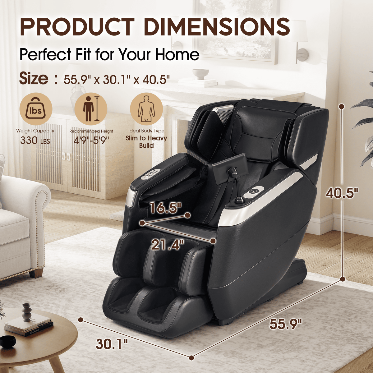 Smart 3D Zero Gravity Massage Chair-Wider Version-Black