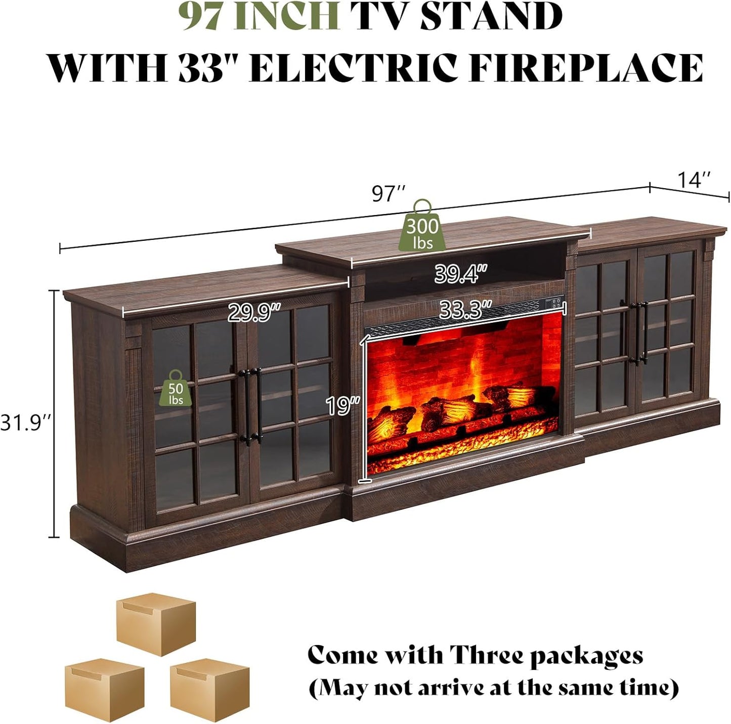 Everwood 97" Fireplace TV Stand
