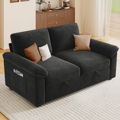 Sleeper Sectional Sofa with Pull Out Bed & Storage-56" | 2-Seater-Black