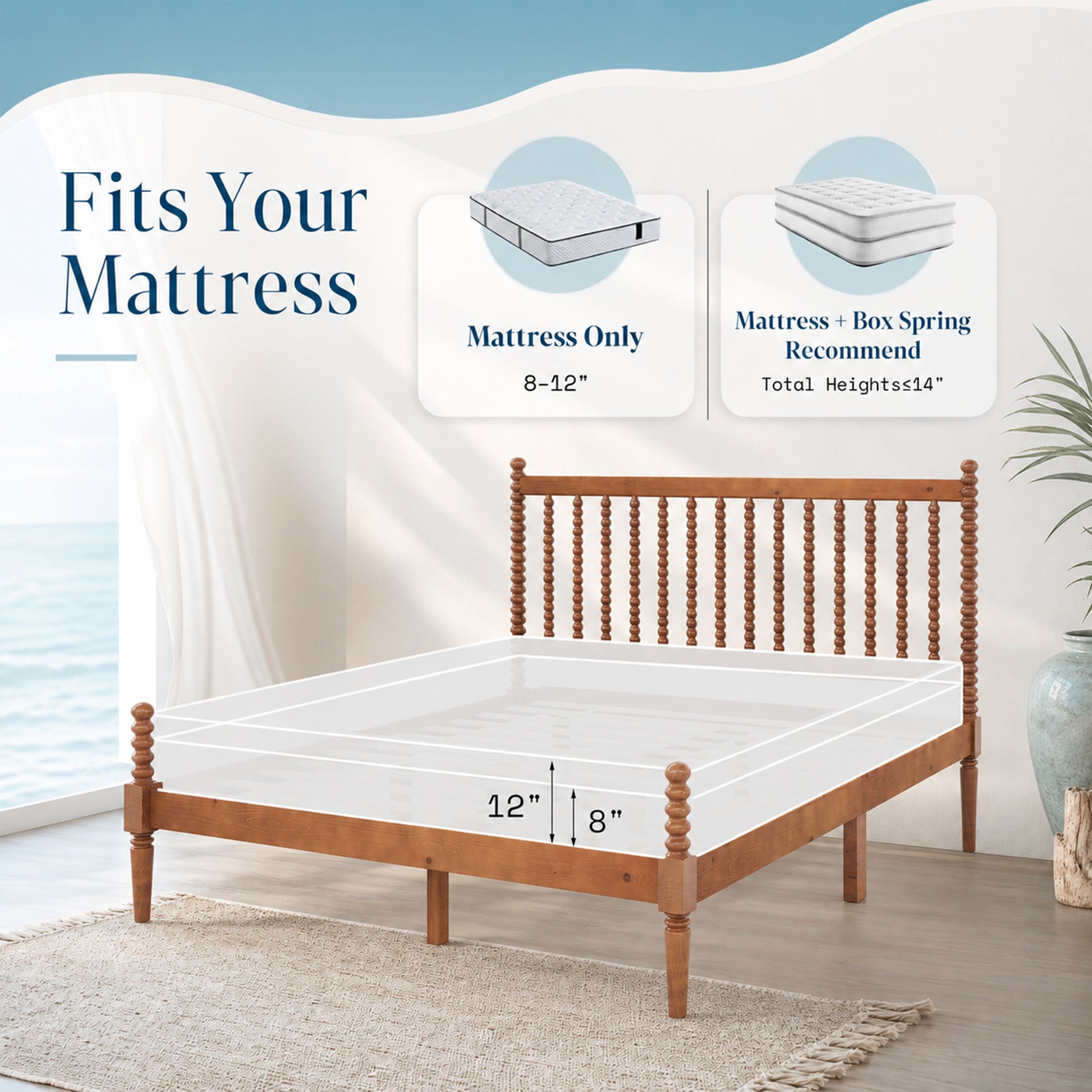 Classic Bobbin Solid Wood Bed Frame-Queen-Brown Walnut