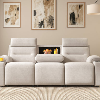 L-Shaped Power Reclining Sectional Sofa with Console-3-Seat with Flip Console-Beige