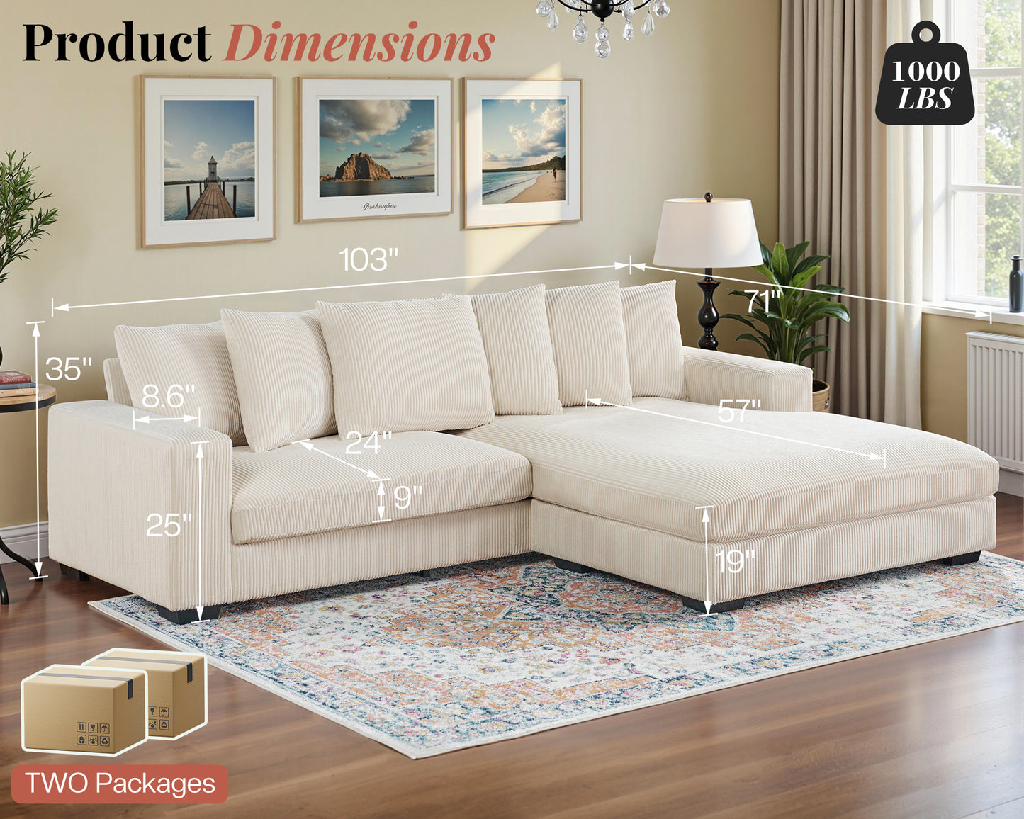 Oversized L-Shaped Cloud Sofa-Beige
