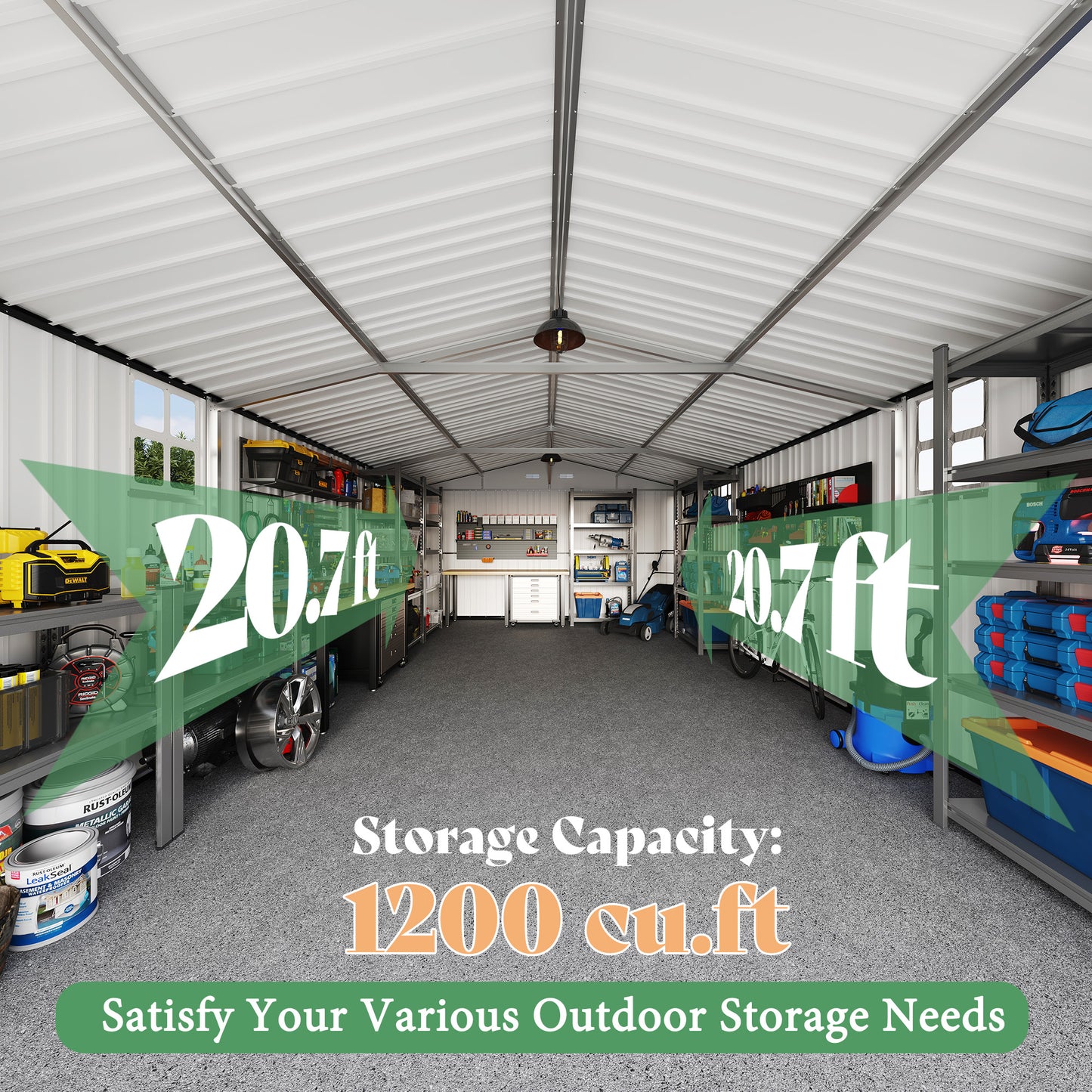 Extra Large Outdoor Metal Garage Shed Amerlife 10x21x7.3 FT 