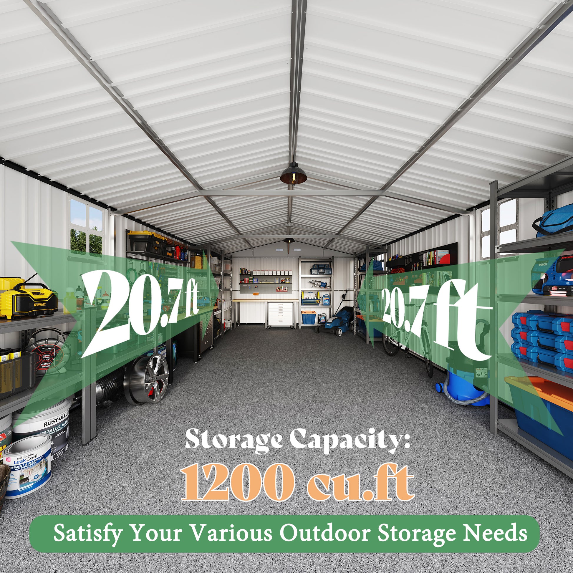 Extra Large Outdoor Metal Garage Shed Amerlife 10x21x7.3 FT 