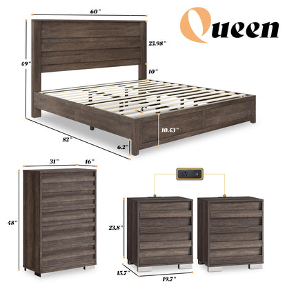 3 Piece Bedroom Set-Q-Grey