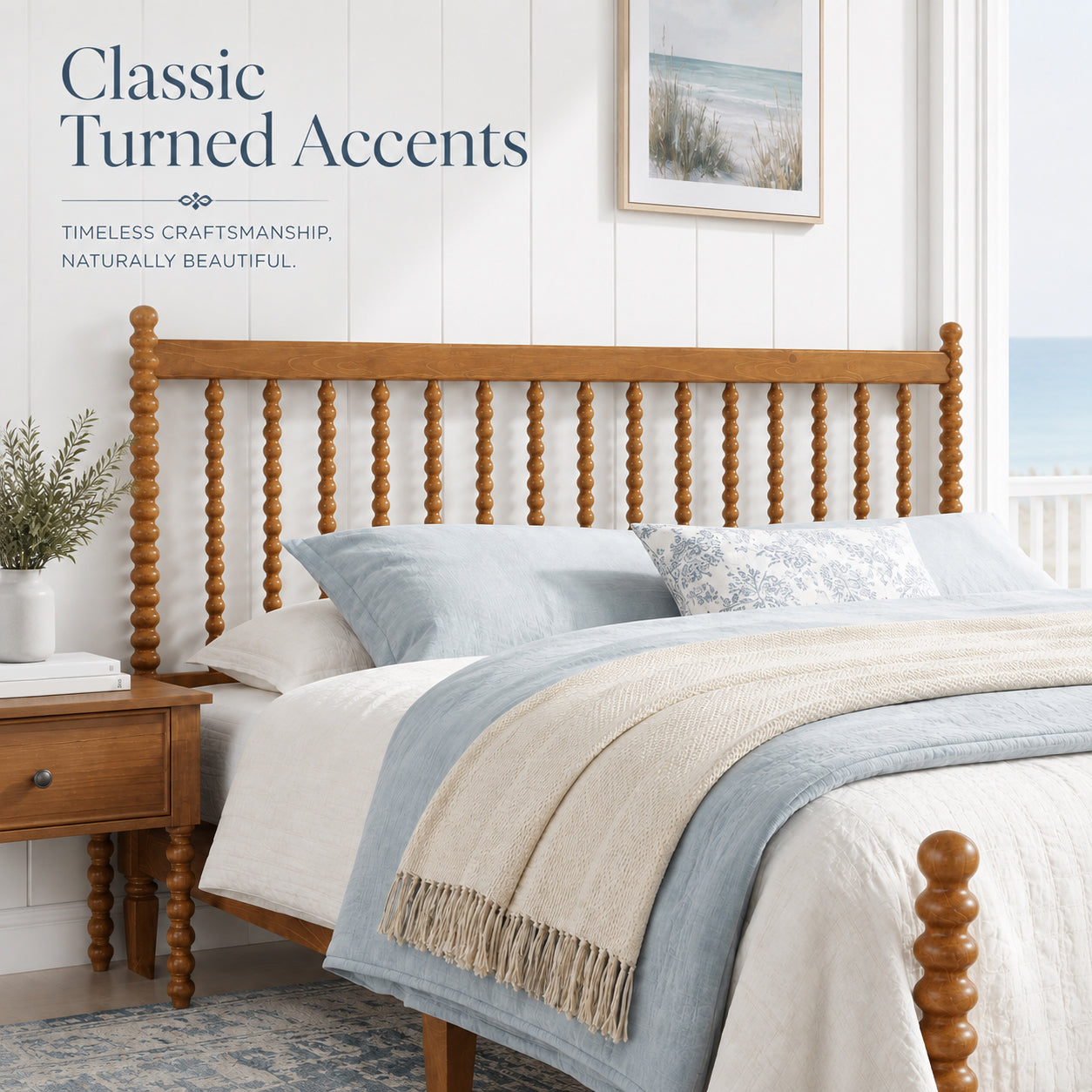 Classic Bobbin Solid Wood Bed Frame-King-Brown Walnut