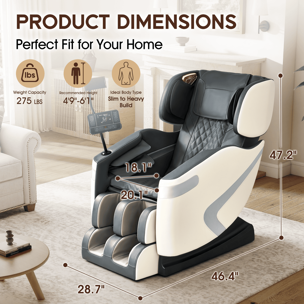 Smart 3D Zero Gravity Massage Chair-Wider Version-White & Gray