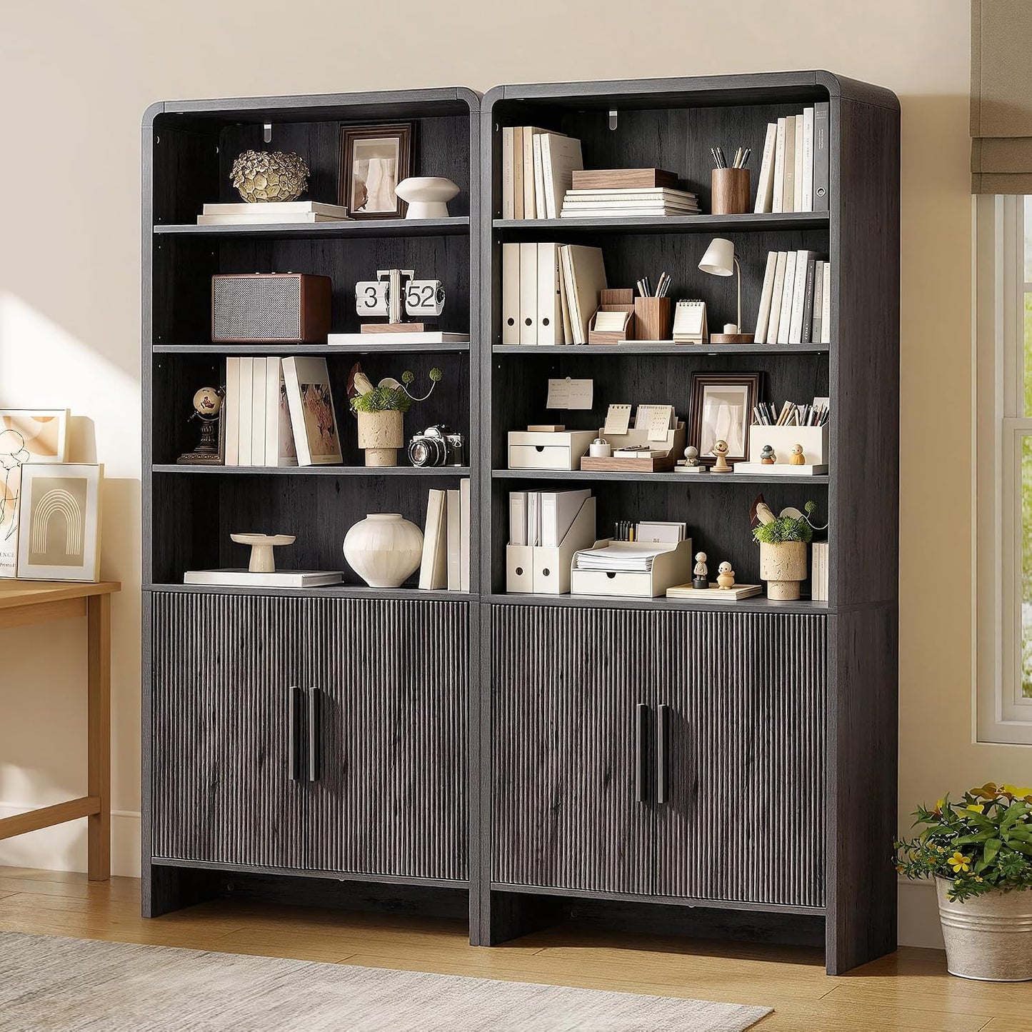 Arcova 71" Tall Fluted Bookshelf Amerlife Dark Grey