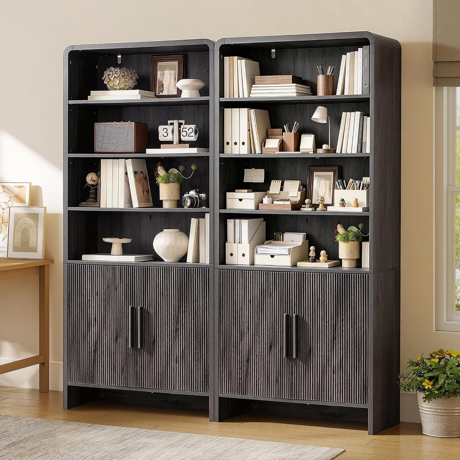 Arcova 71" Tall Fluted Bookshelf Amerlife Dark Grey