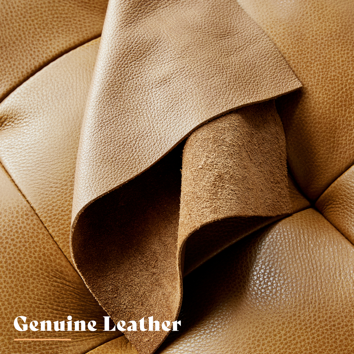 AMERLIFE Modern Genuine Leather Chesterfield Sofa Curved Arms