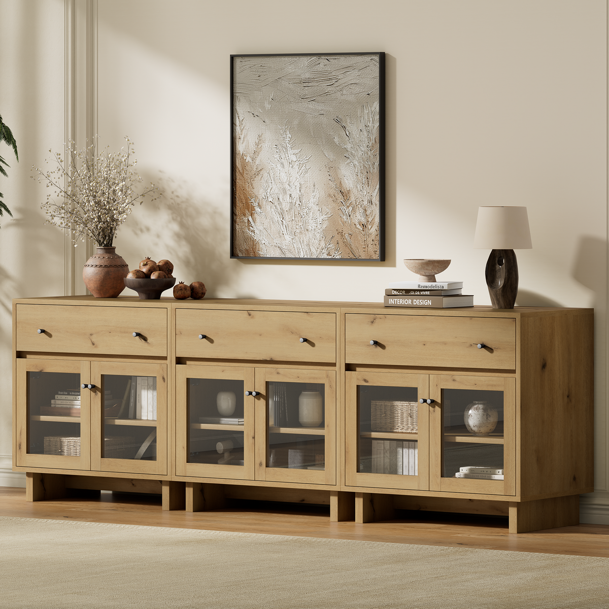 MKG002 Modular Storage Cabinet-3pc-B-oak