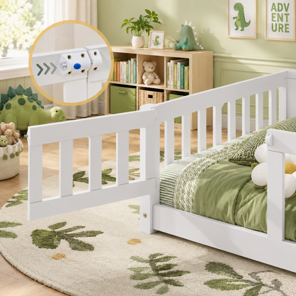Solid Wood Toddler Floor Bed with Safety Rails