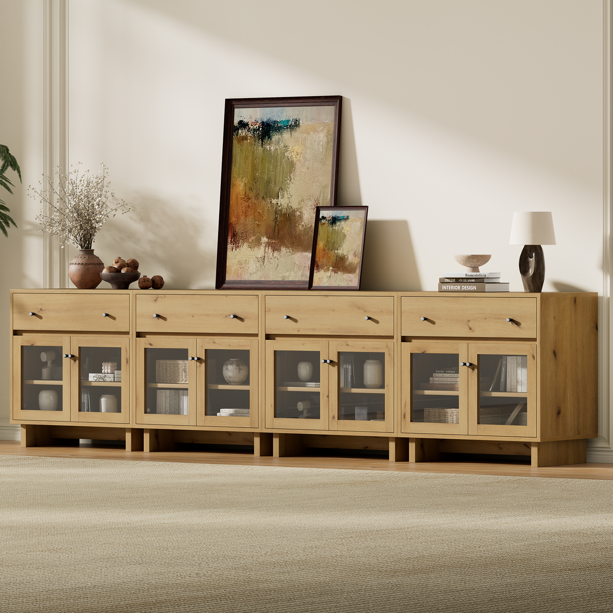 MKG002 Modular Storage Cabinet-4pc-B-oak
