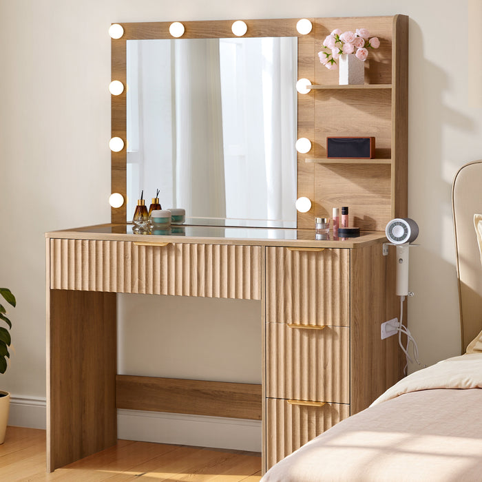Glow 36.2" Fluted Vanity Desk Amerlife Natural Wood