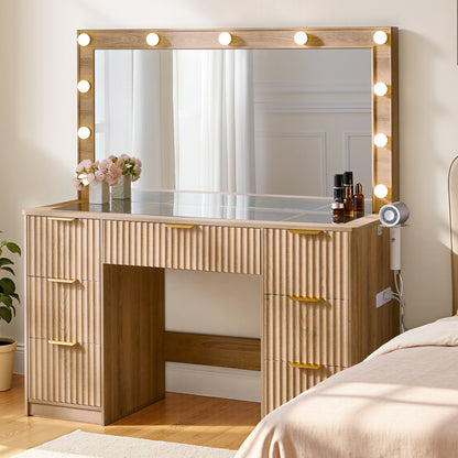 Glow 47.2" Fluted Vanity Desk Amerlife Natural Wood