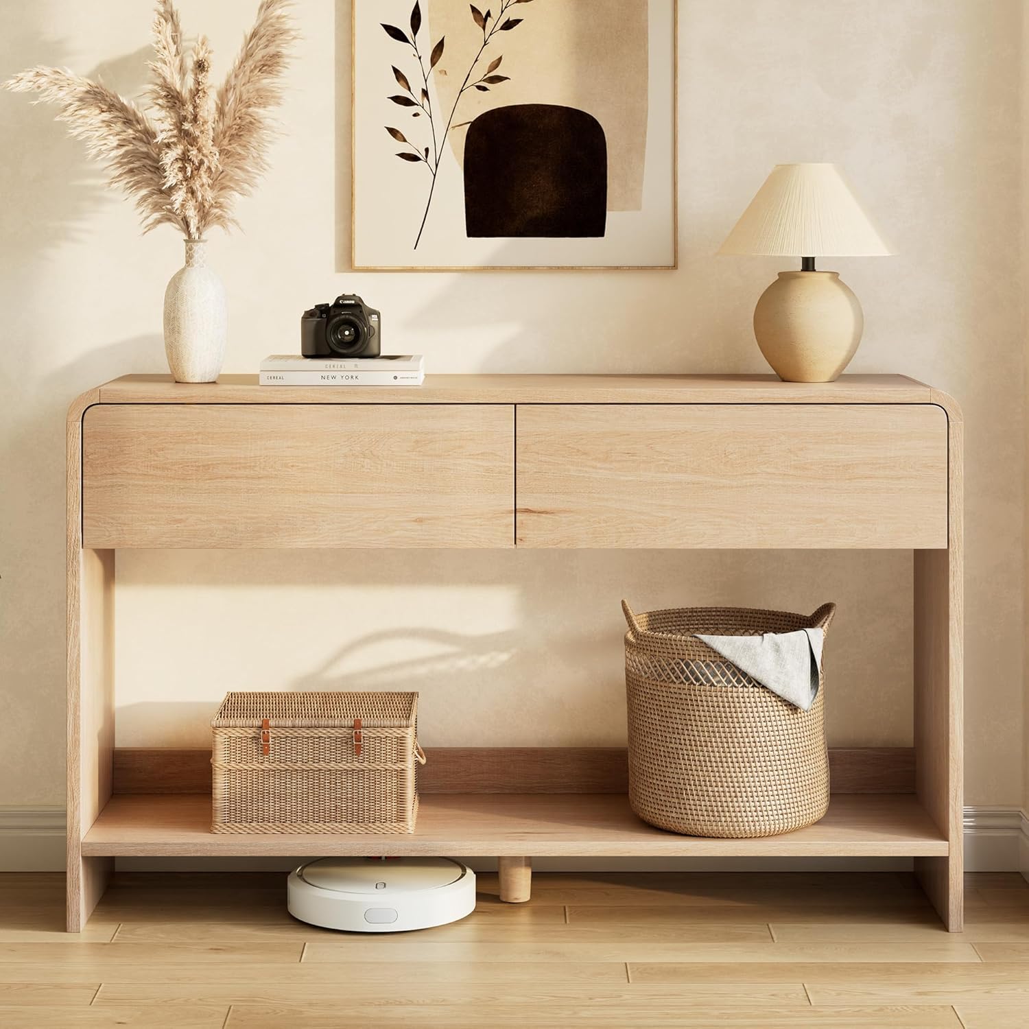 Curvia Wooden Console Table Amerlife Fluted Panel / 55" / Natural Oak