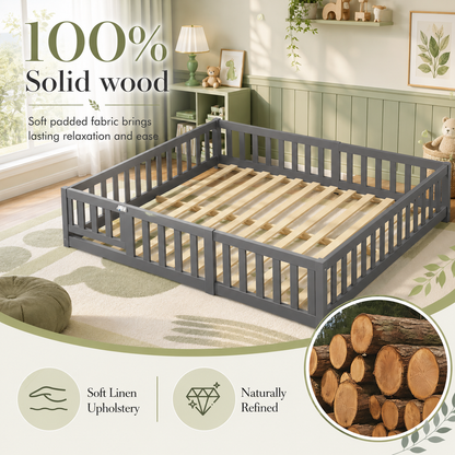 Solid Wood Toddler Floor Bed with Safety Rails