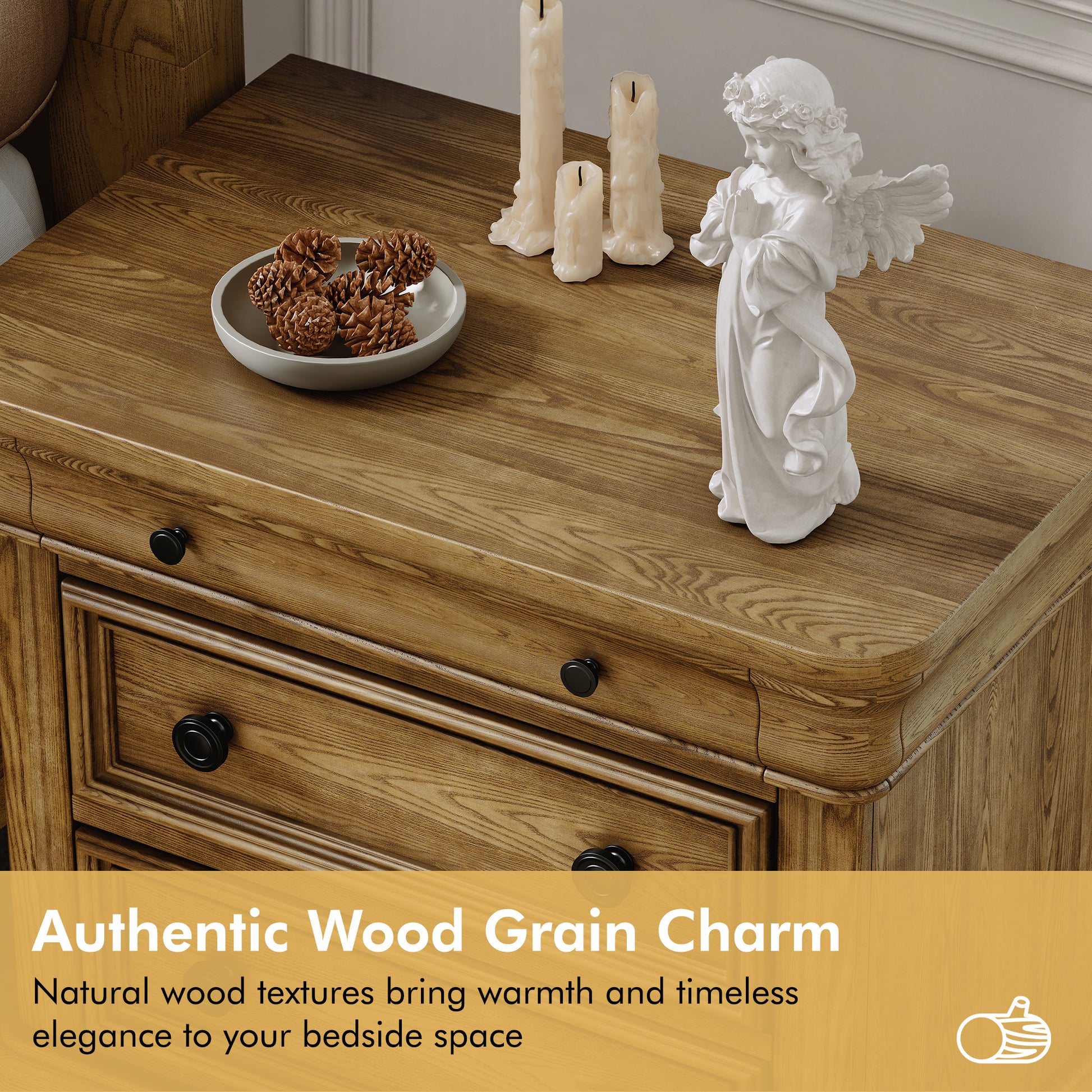 Bun Fully Assembly Wood Nightstand Amerlife Light Brown / 30" W
