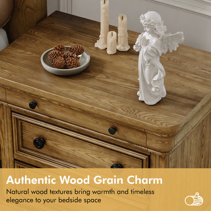 Bun Fully Assembly Wood Nightstand Amerlife Light Brown / 30" W