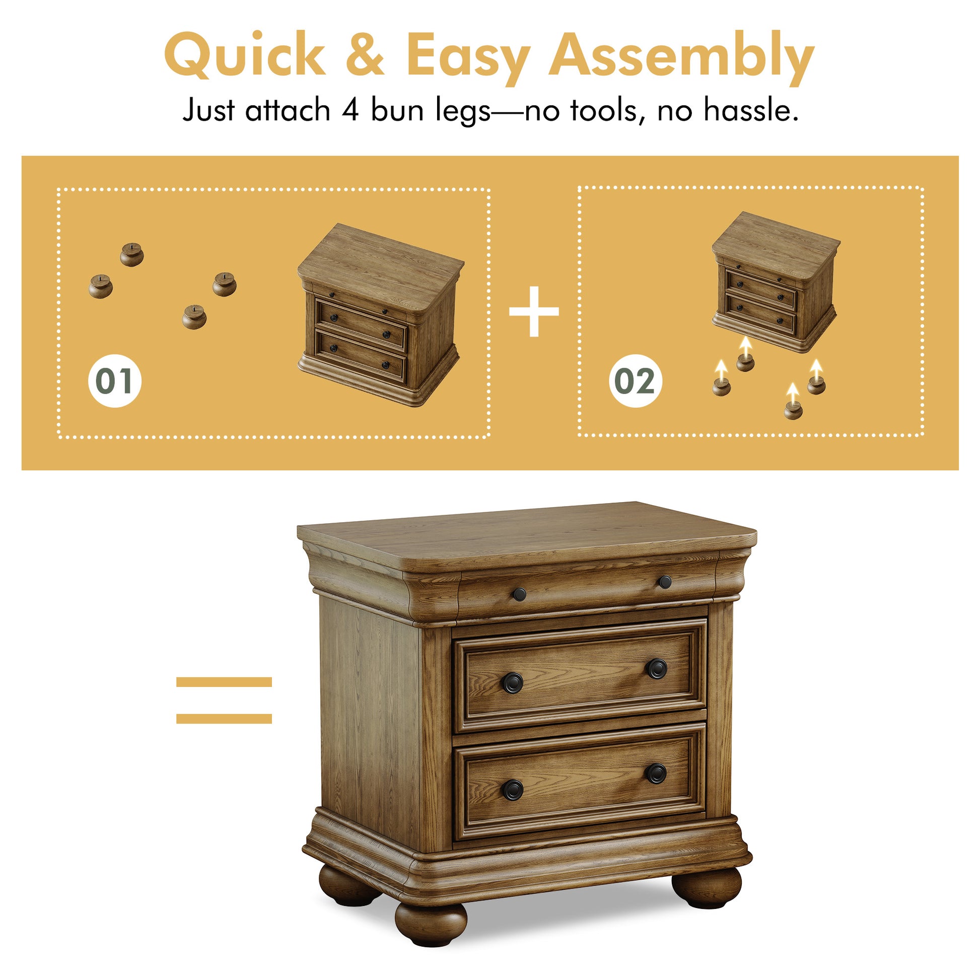 Bun Fully Assembly Wood Nightstand Amerlife Light Brown / 30" W