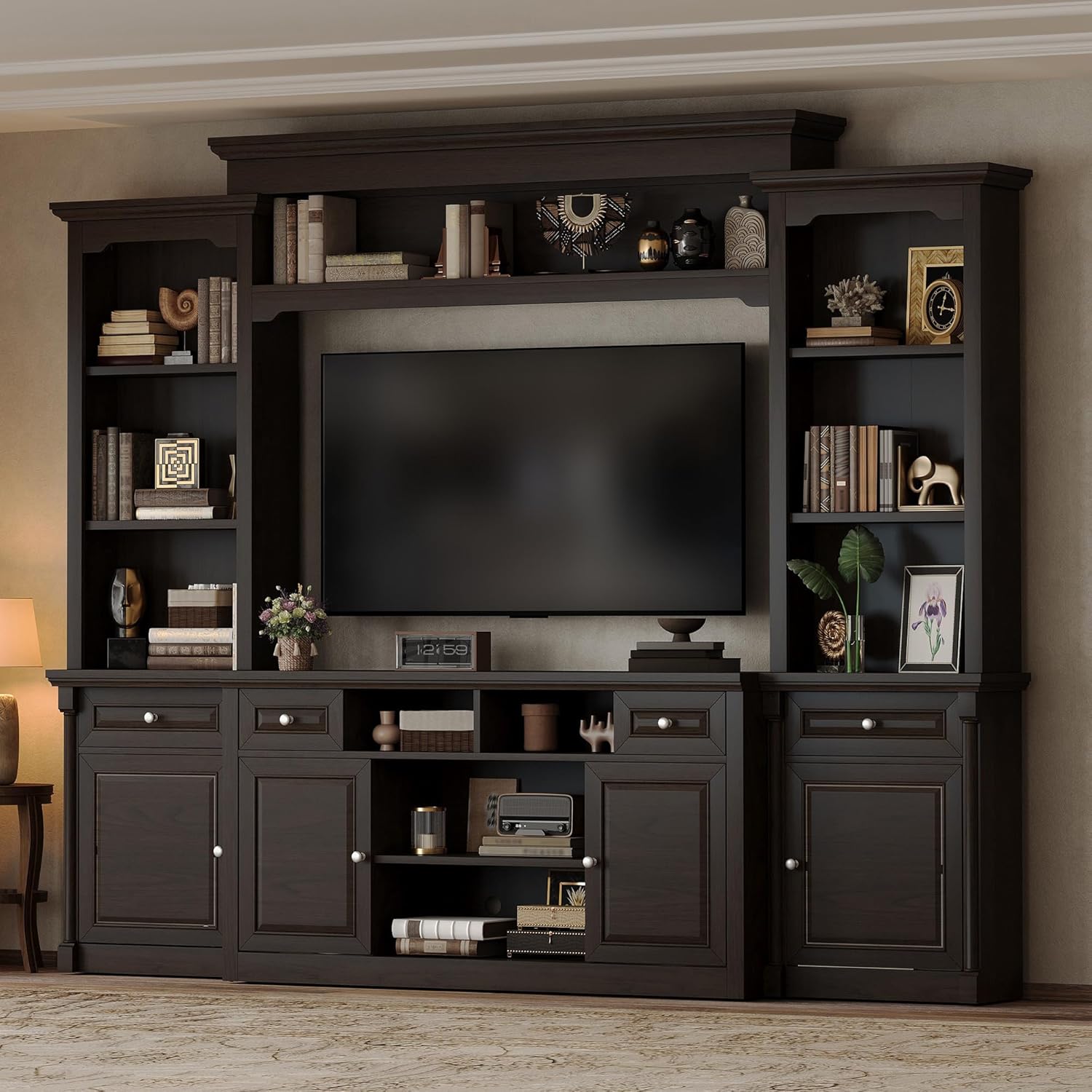 Cortina Rustic Wall Unit Entertainment Center Amerlife Dark Walnut