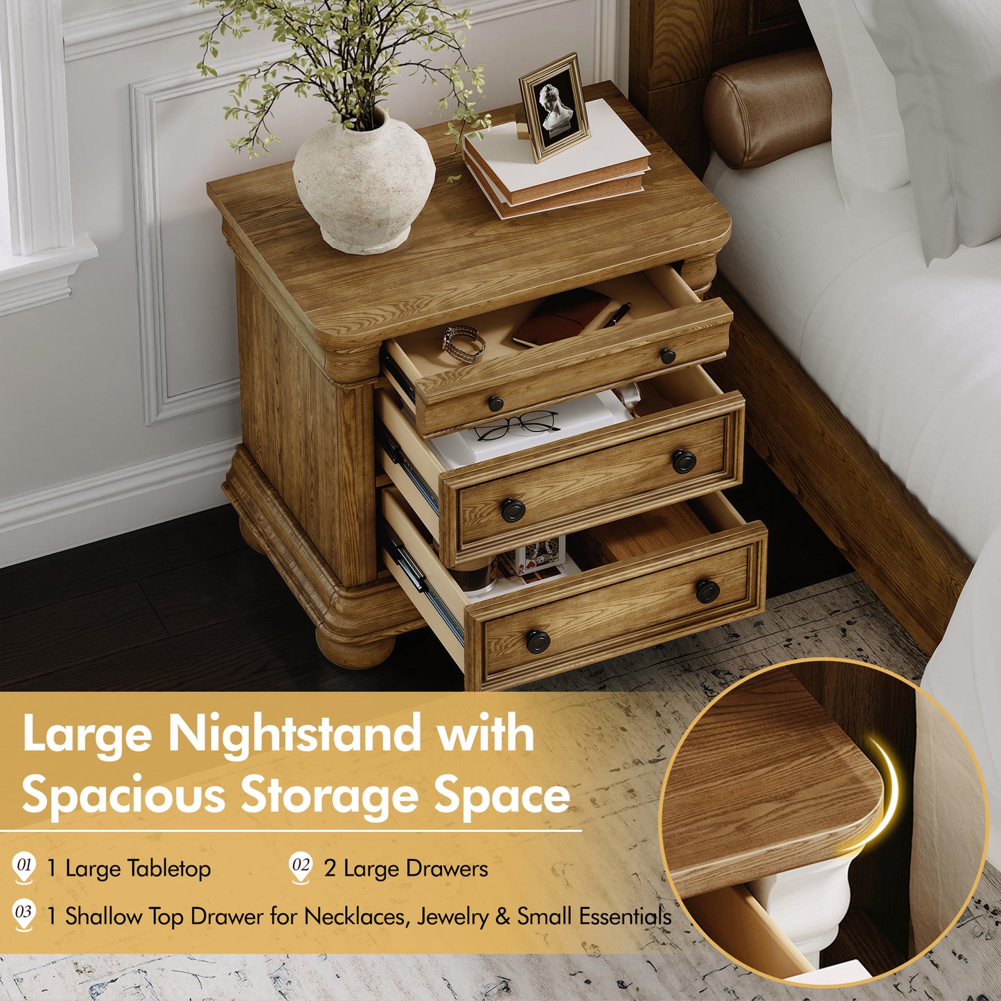 Bun Fully Assembly Wood Nightstand Amerlife Light Brown / 30" W