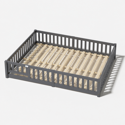 Solid Wood Toddler Floor Bed with Safety Rails
